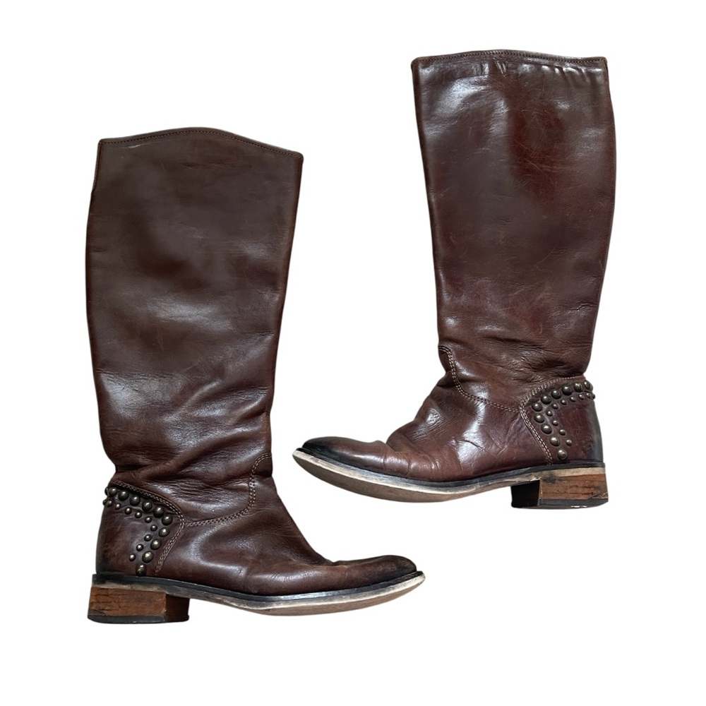 Aldo Women's Stud Knee High Boots Brown Leather